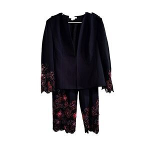 Kay Unger NY Two Piece Pants Suit Set Formal Beaded Lace Rare Size 14/16 Vintage